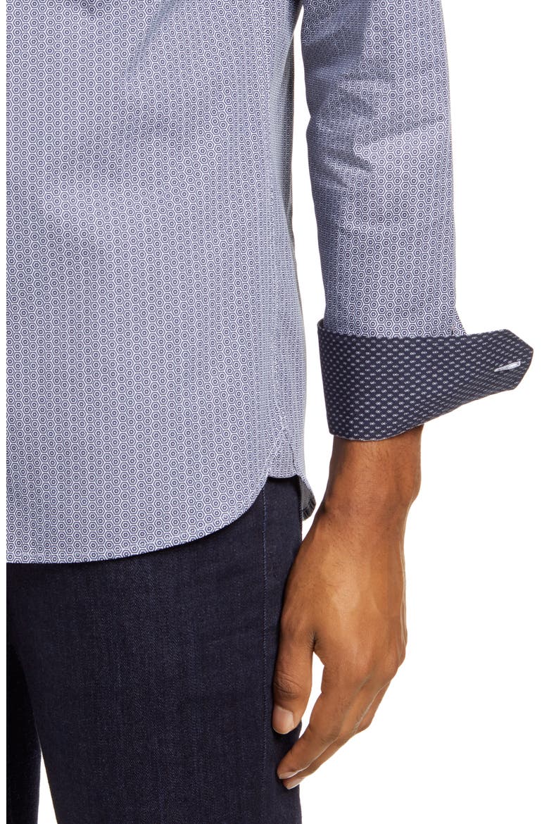 Stonelo Slim Fit Geo Print Button-Up Shirt, Alternate, color, NAVY