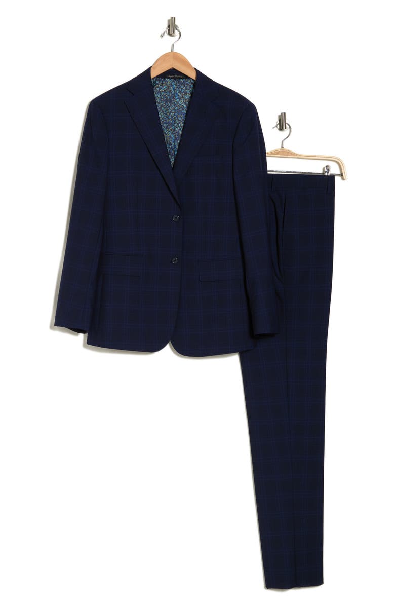 English Laundry Plaid Trim Fit Wool Blend Two-Piece Suit, Alternate, color, Blue