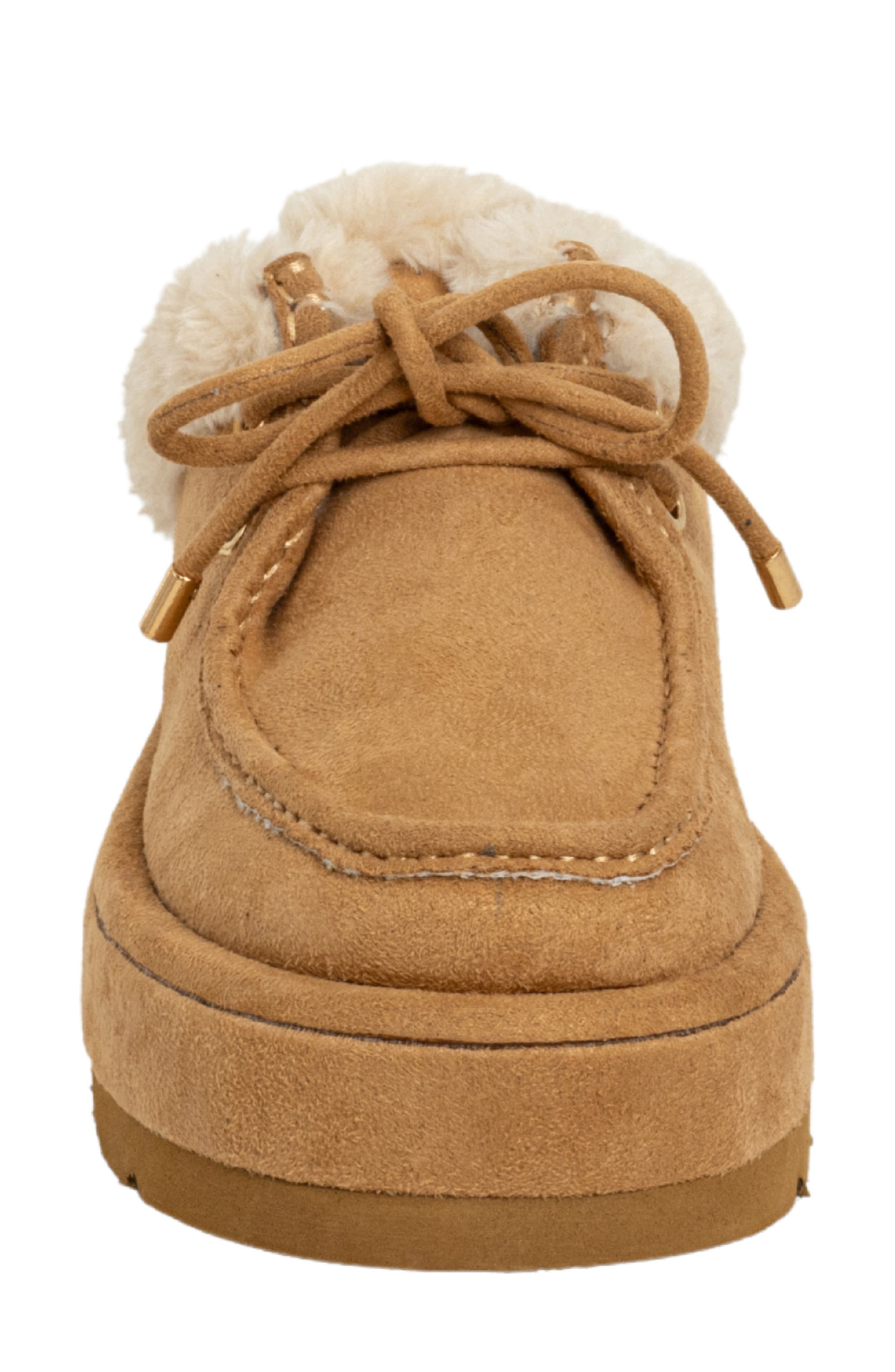 SHUSHOP Tulsa Faux Fur Platform Slipper, Alternate, color, Camel Suede