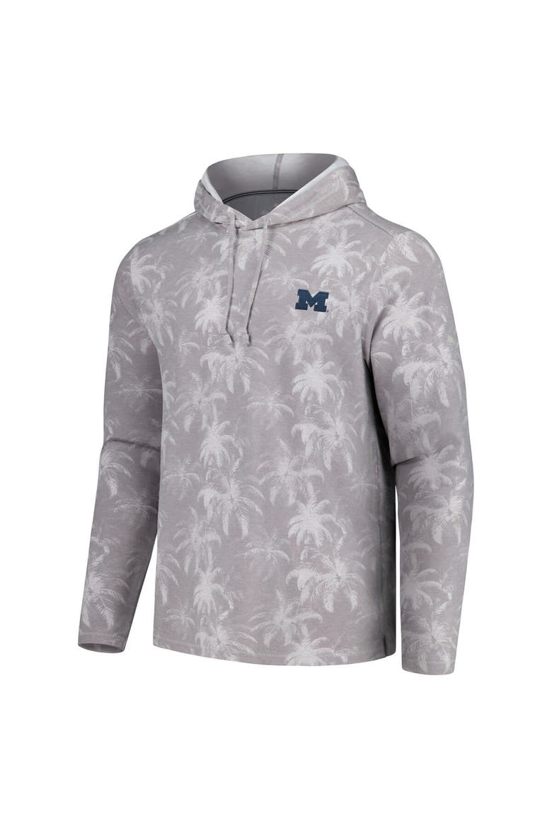 Men's Tommy Bahama Gray Michigan Wolverines Palm Frenzy Hoodie Long Sleeve T-Shirt, Alternate, color, Gray