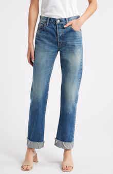 MOUSSY VINTAGE Hopewell High Waist Cuffed Raw Hem Straight Leg Jeans