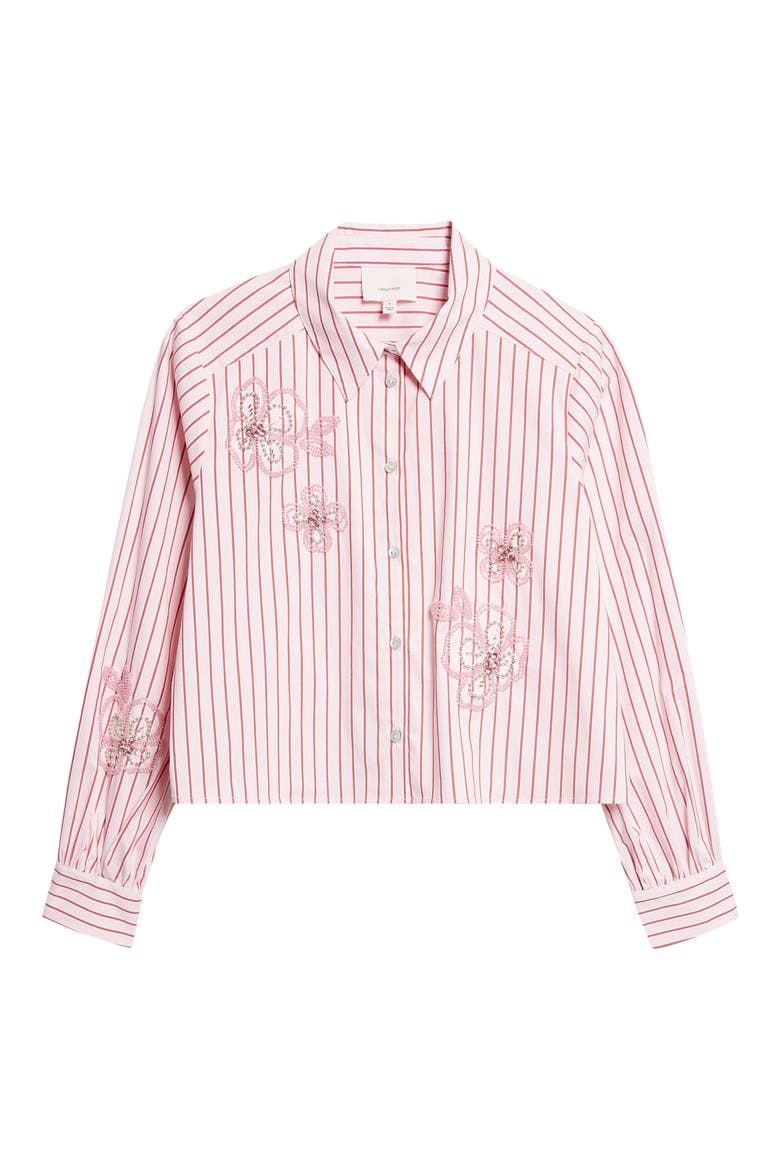 Rose Stripe Beaded Flower Button-Up Shirt, Alternate, color, COTTON CANDY/ CRIMSON PLUM