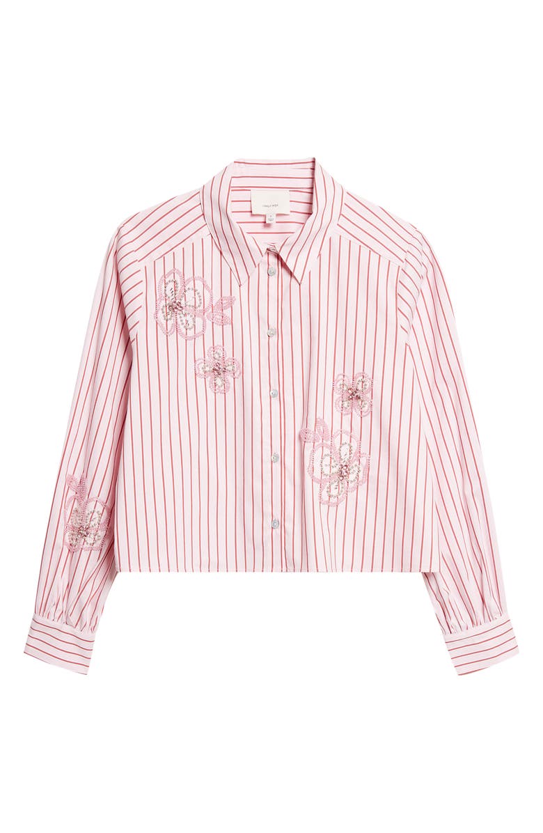 Cinq à Sept Rose Stripe Beaded Flower Button-Up Shirt, Alternate, color, Cotton Candy/ Crimson Plum