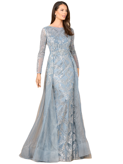 Long Sleeve Gown with Overskirt & High Neck