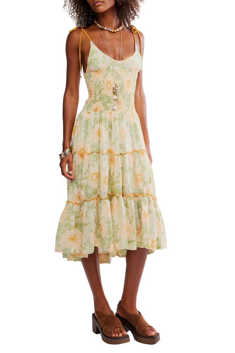 Adriel Tie Strap Tiered Midi Dress, Main, color, IVORY COMBO