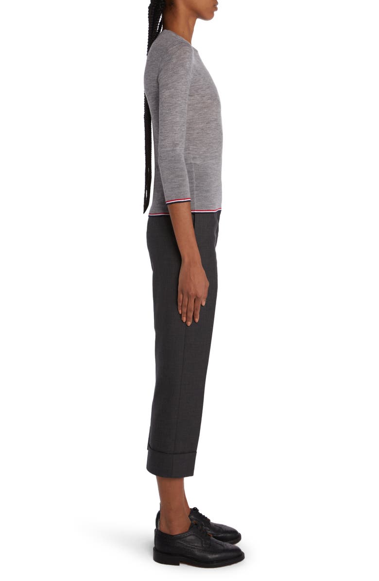 Thom Browne Three-Quarter Sleeve Rib Crewneck Sweater, Alternate, color, 