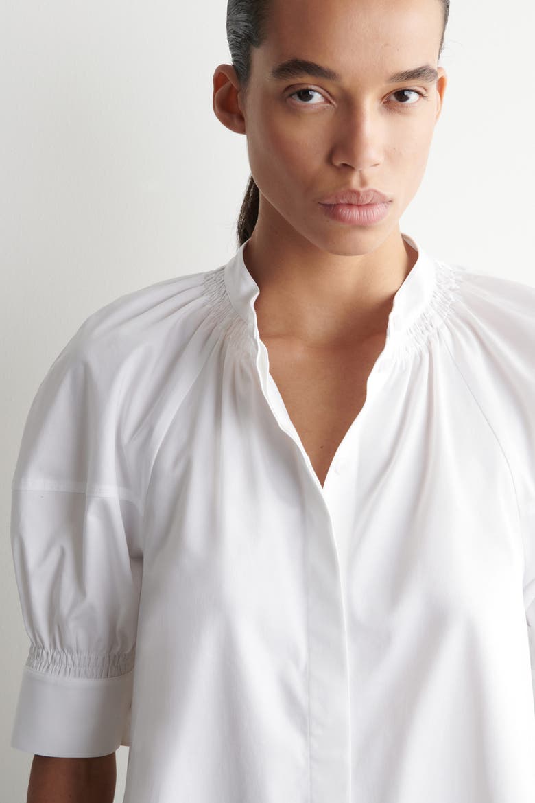Smocked Puff-sleeve Blouse, Alternate, color, WHITE