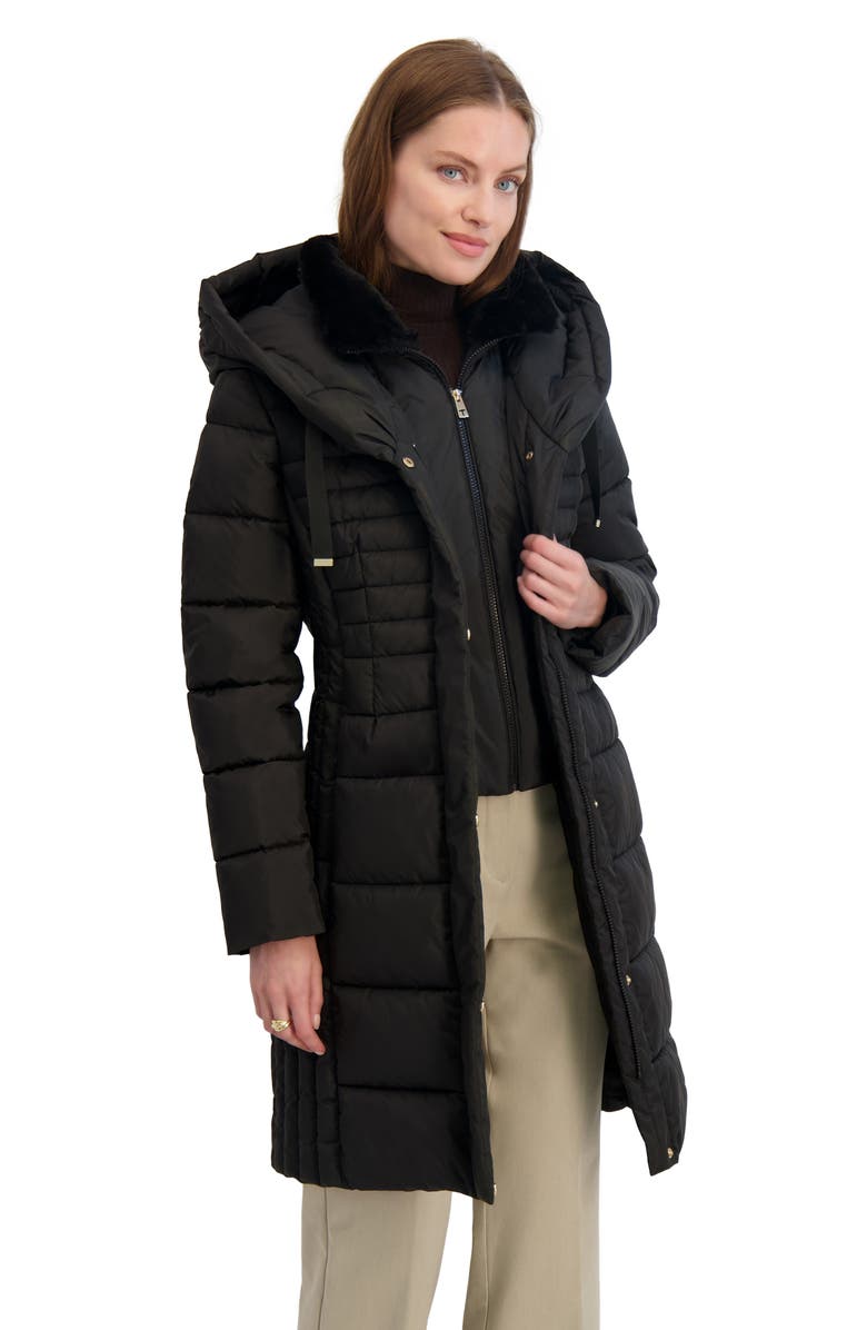 Tahari Casey Hooded Bib Puffer Coat, Alternate, color, Black