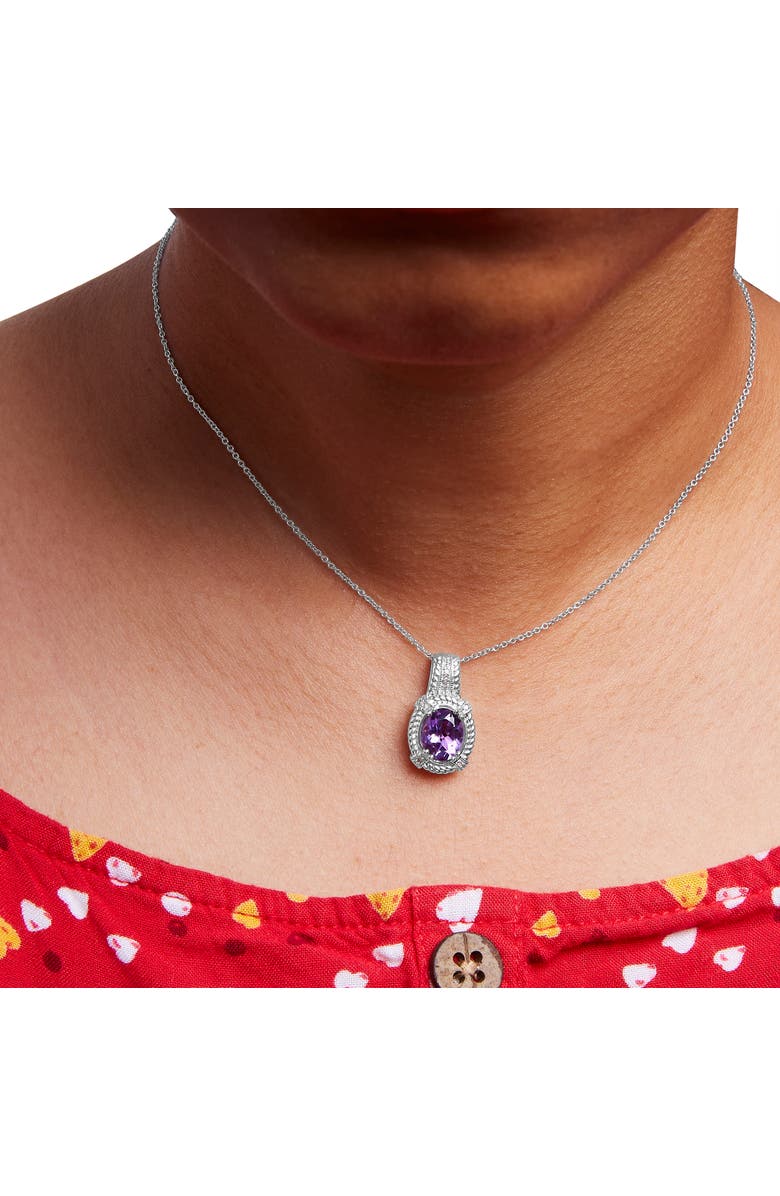 Haus of Brilliance Silver 9x7mm Oval Purple Amethyst and Diamond Accent Fashion Drop Pendant Necklace, Alternate, color, White