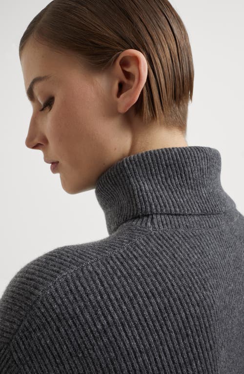 Brunello Cucinelli Cashmere Ribbed Rollneck Sweater In Lead