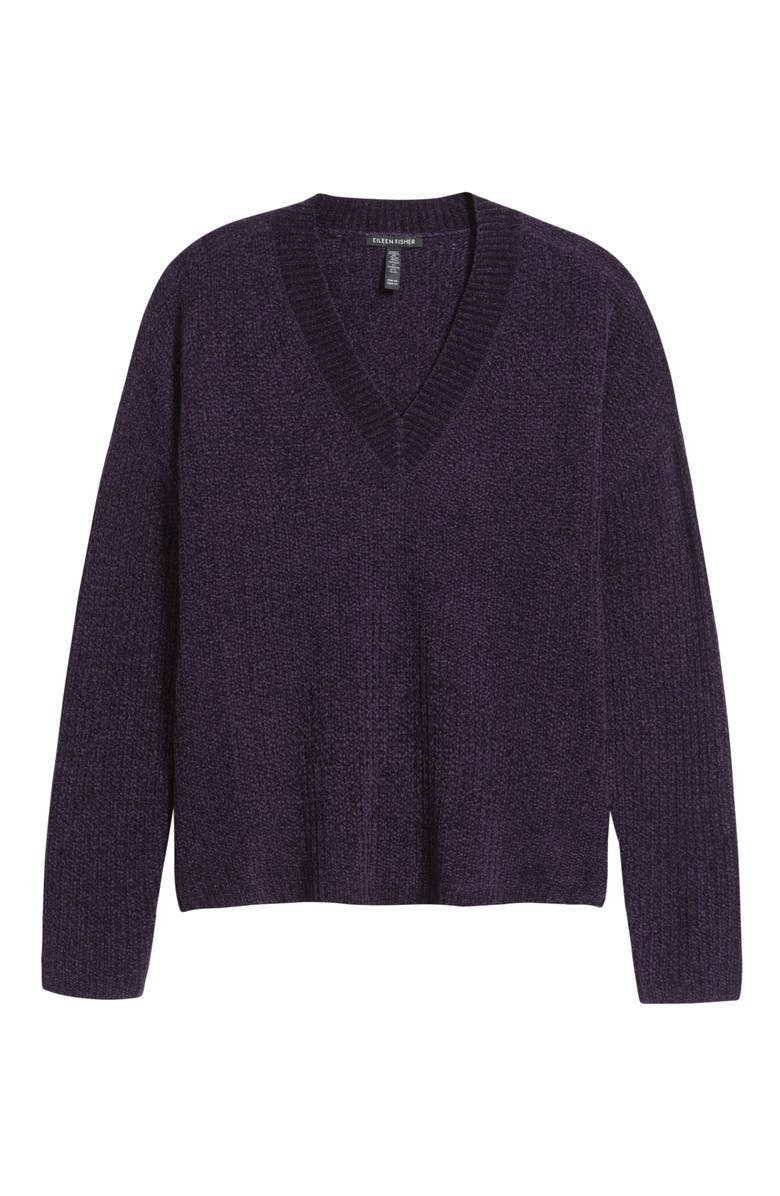 Eileen Fisher V-Neck Stretch Cotton Sweater, Alternate, color, Aubergine