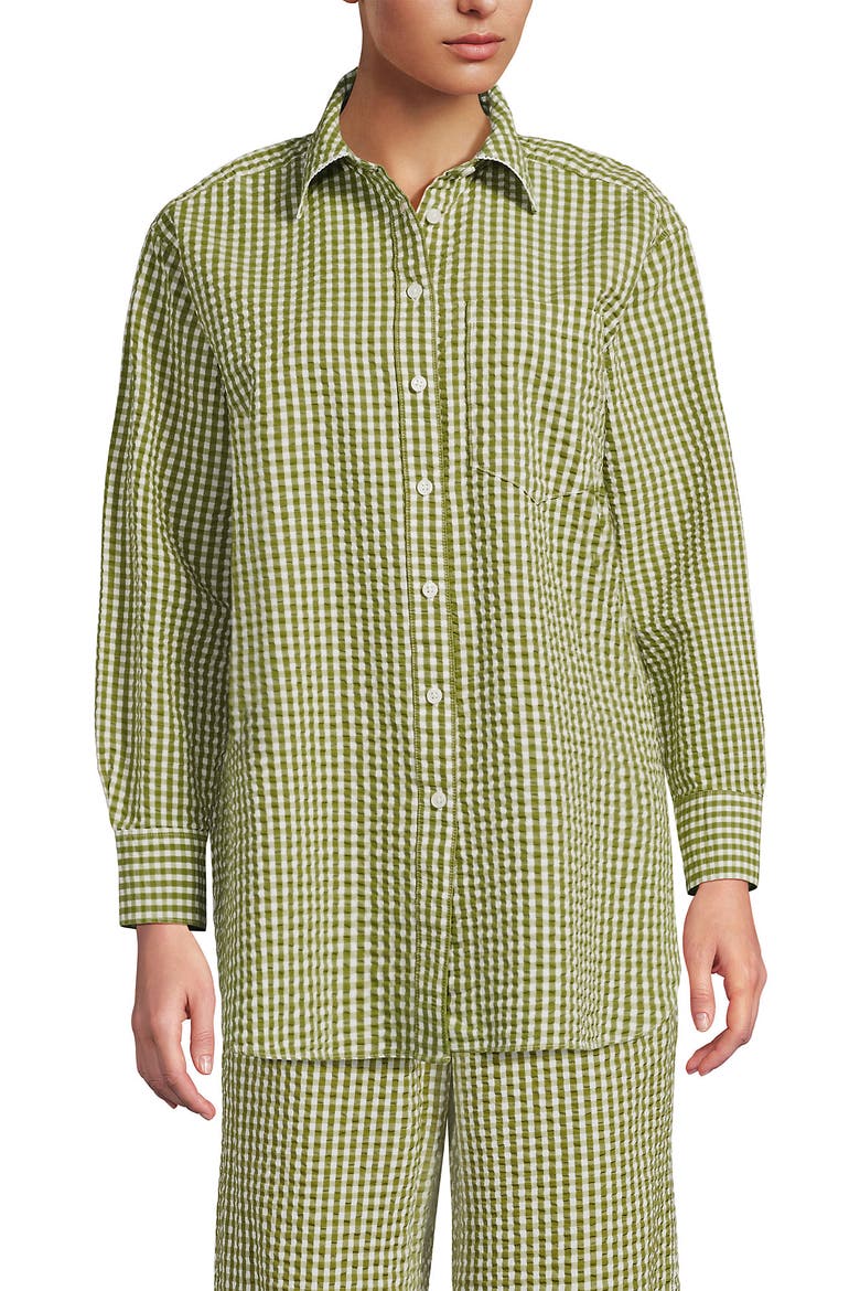 Oversized Seersucker Shirt, Main, color, Vintage Lime Green Gingham
