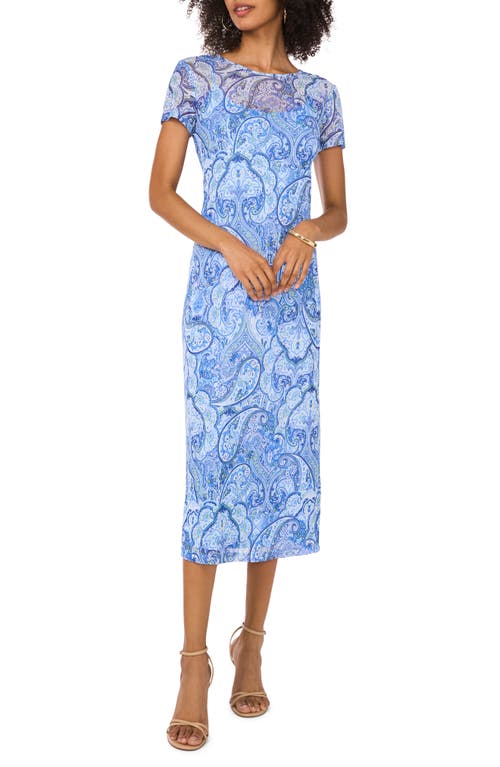 Shop Vince Camuto Paisley Mesh Midi Dress In Canal Blue