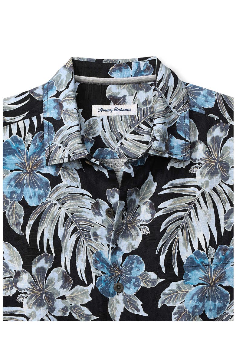 Ravello Floral Short Sleeve Silk Button-Up Shirt, Alternate, color, MATTE BLACK