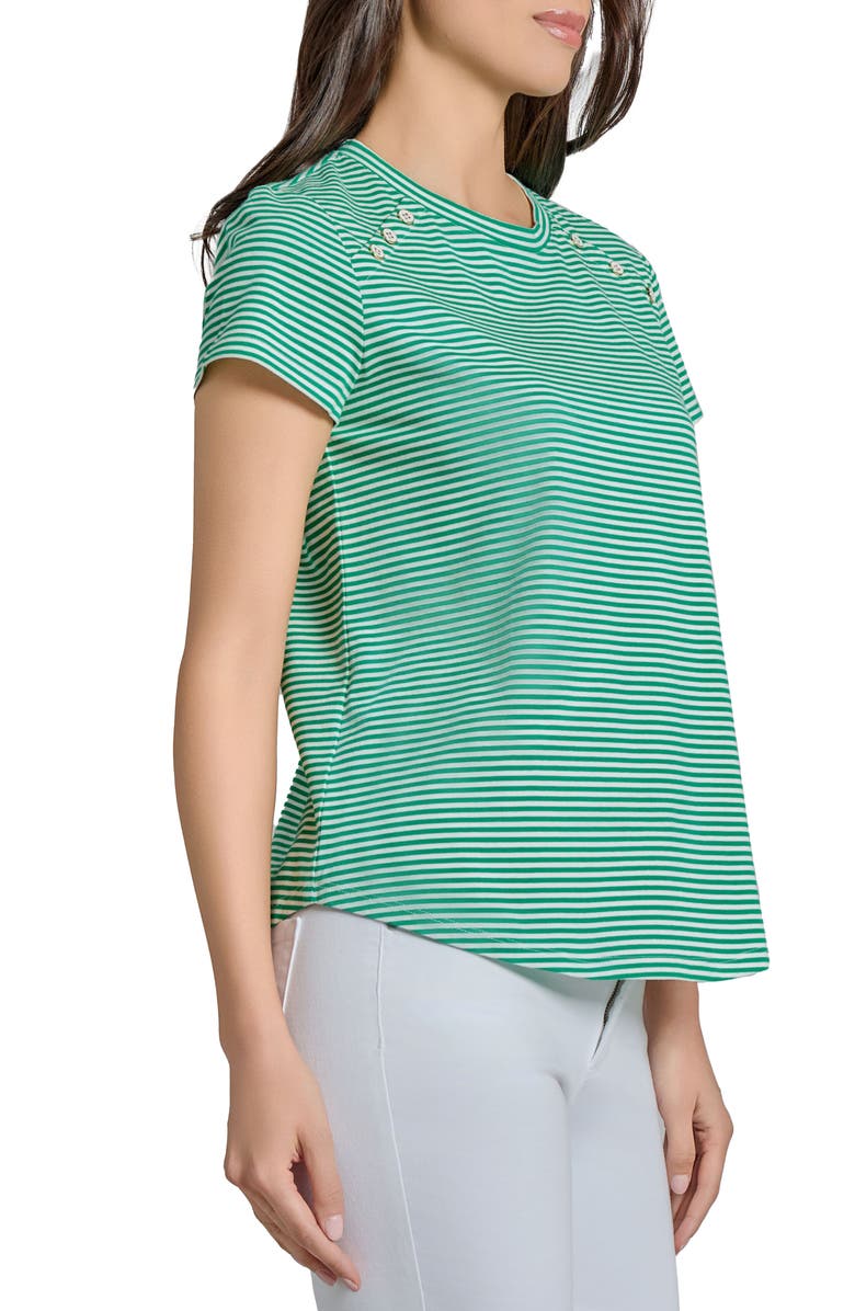 Jones New York Button Shoulder Stripe Stretch Cotton T-Shirt, Alternate, color, 
