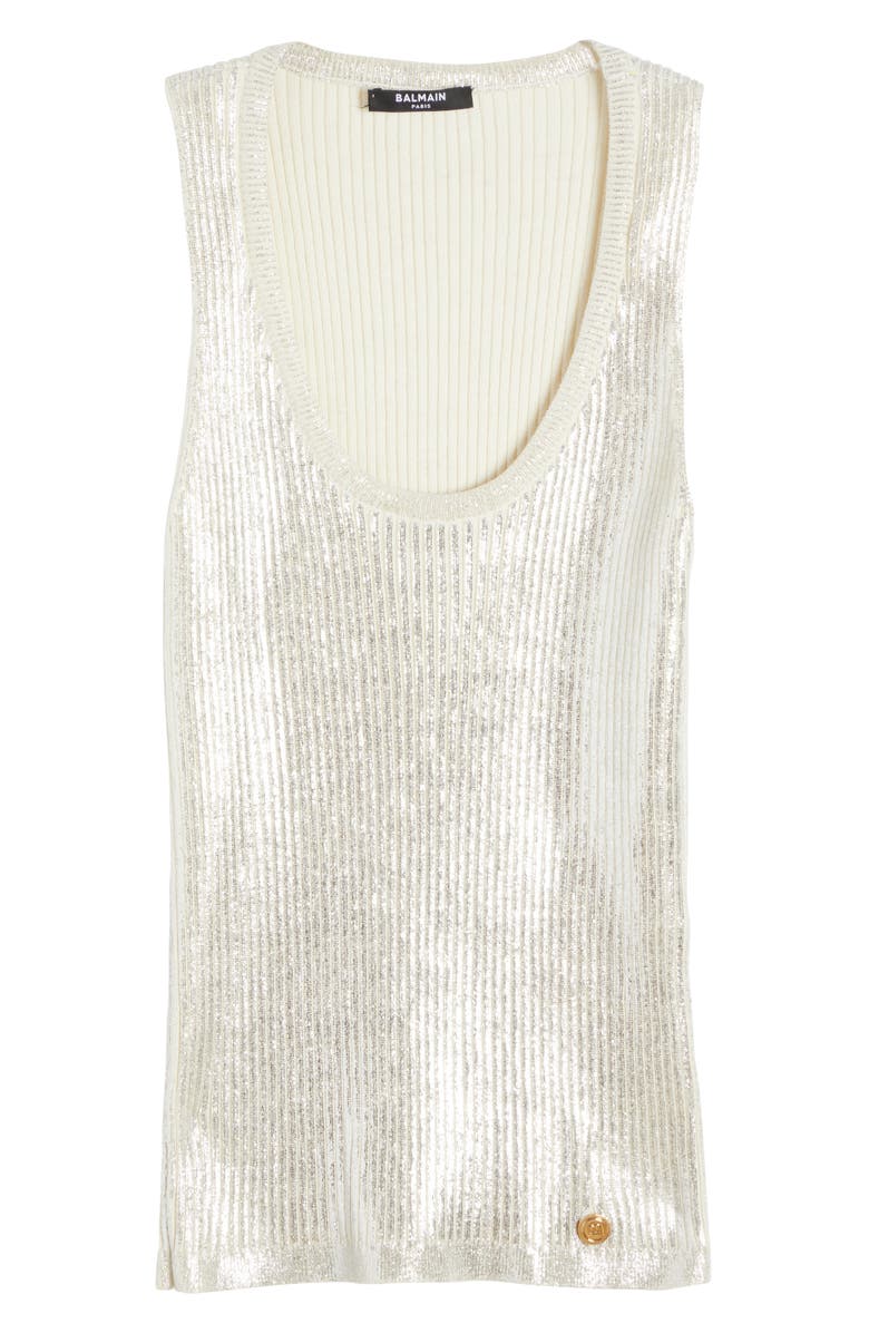 Balmain Metallic Coated Rib Virgin Wool Blend Tank, Alternate, color, 