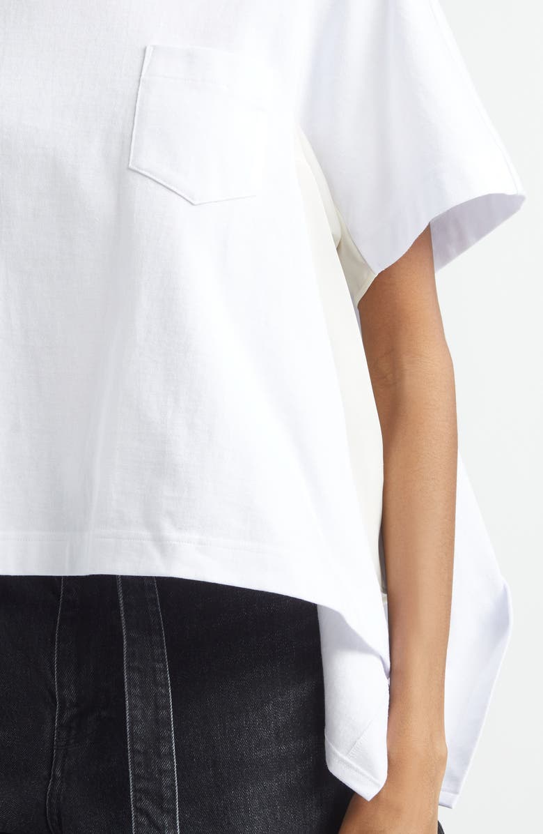 Sacai Mixed Media Cotton Jersey & Satin Pocket T-Shirt, Alternate, color, White