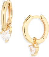 Astrid & Miyu Heart Crystal Charm Huggie Hoop Earrings