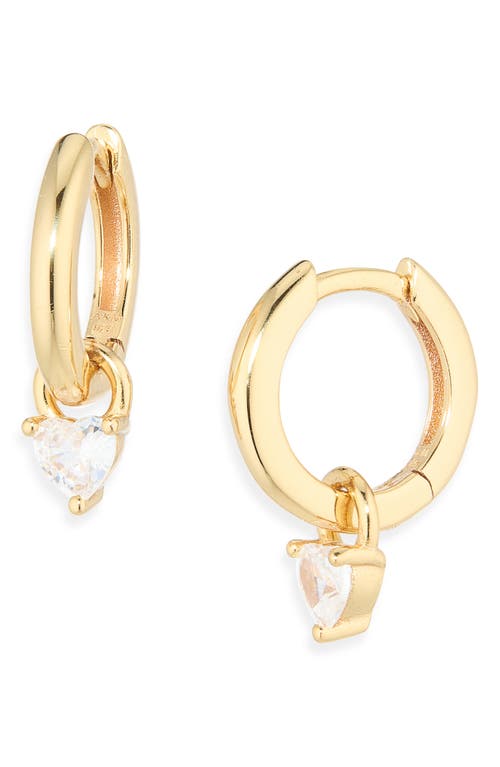 Astrid & Miyu Heart Crystal Charm Huggie Hoop Earrings in Gold at Nordstrom