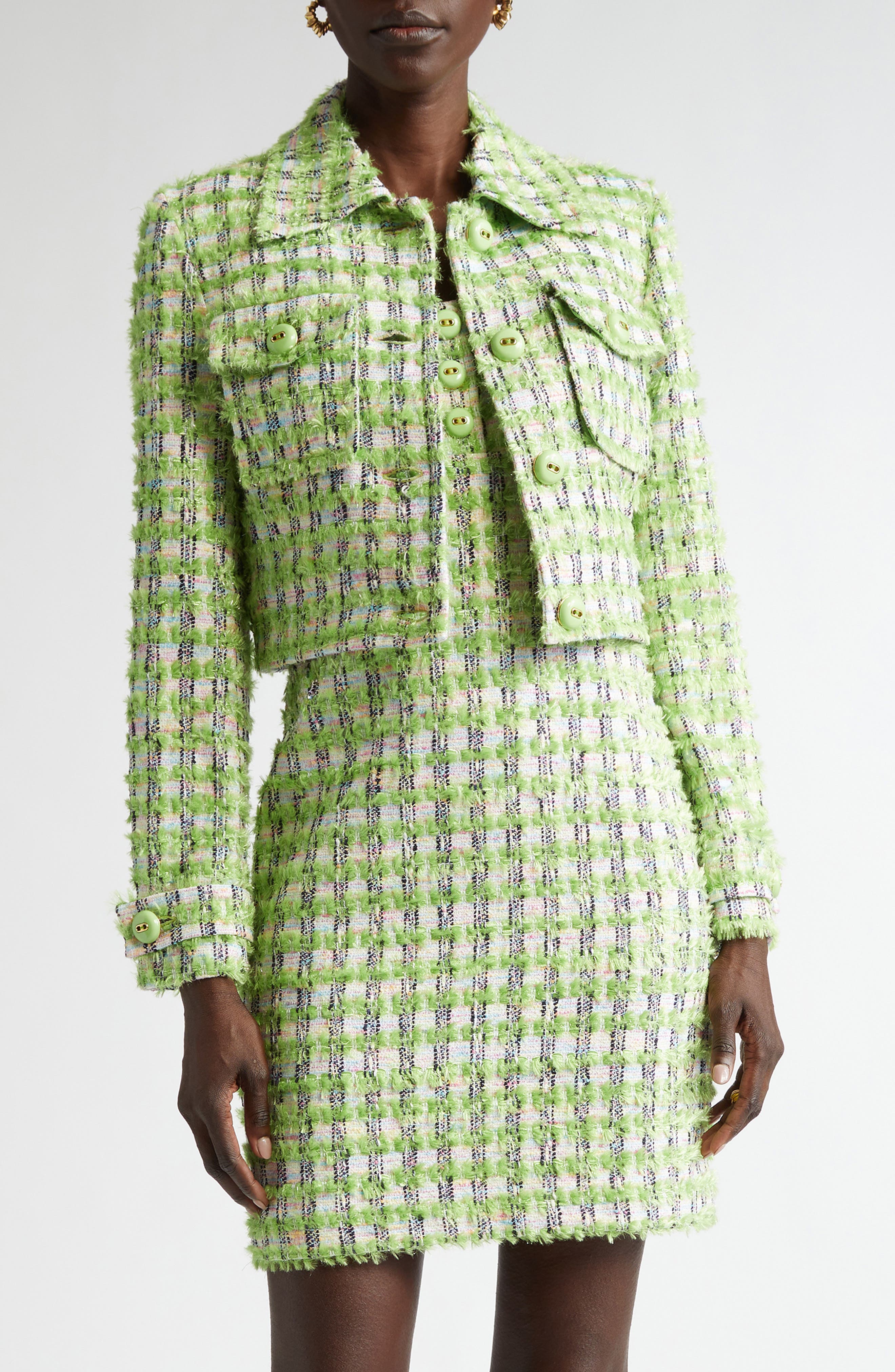 Plaid Eyelash Tweed Crop Jacket
