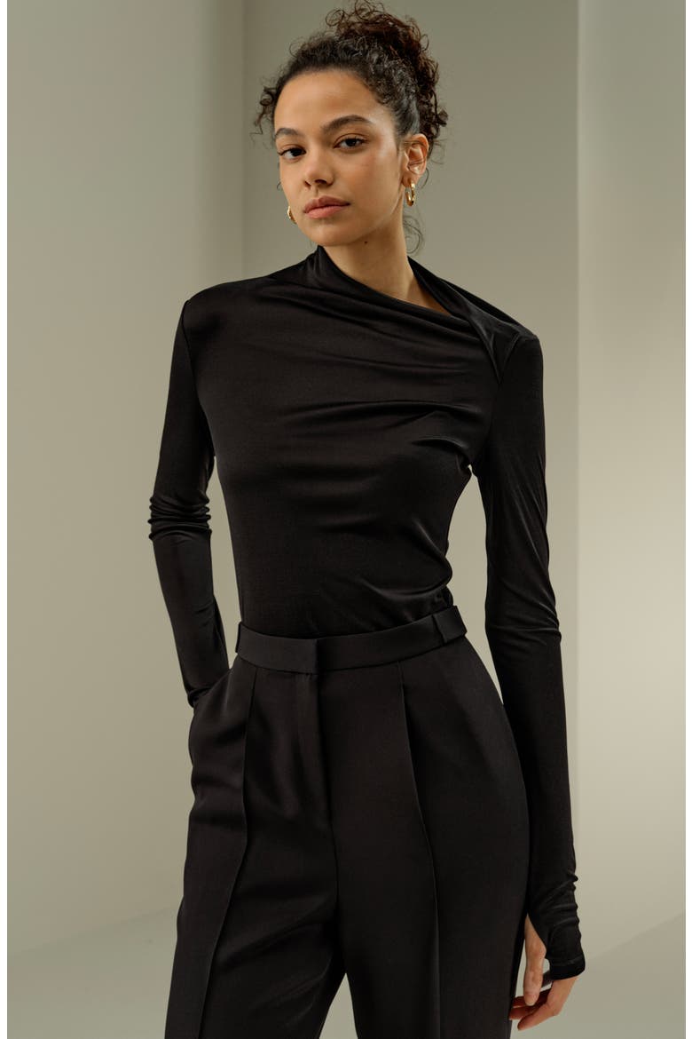 Women's Silk Jersey Slim Fitted Long Sleeve Top, Alternate, color, Black