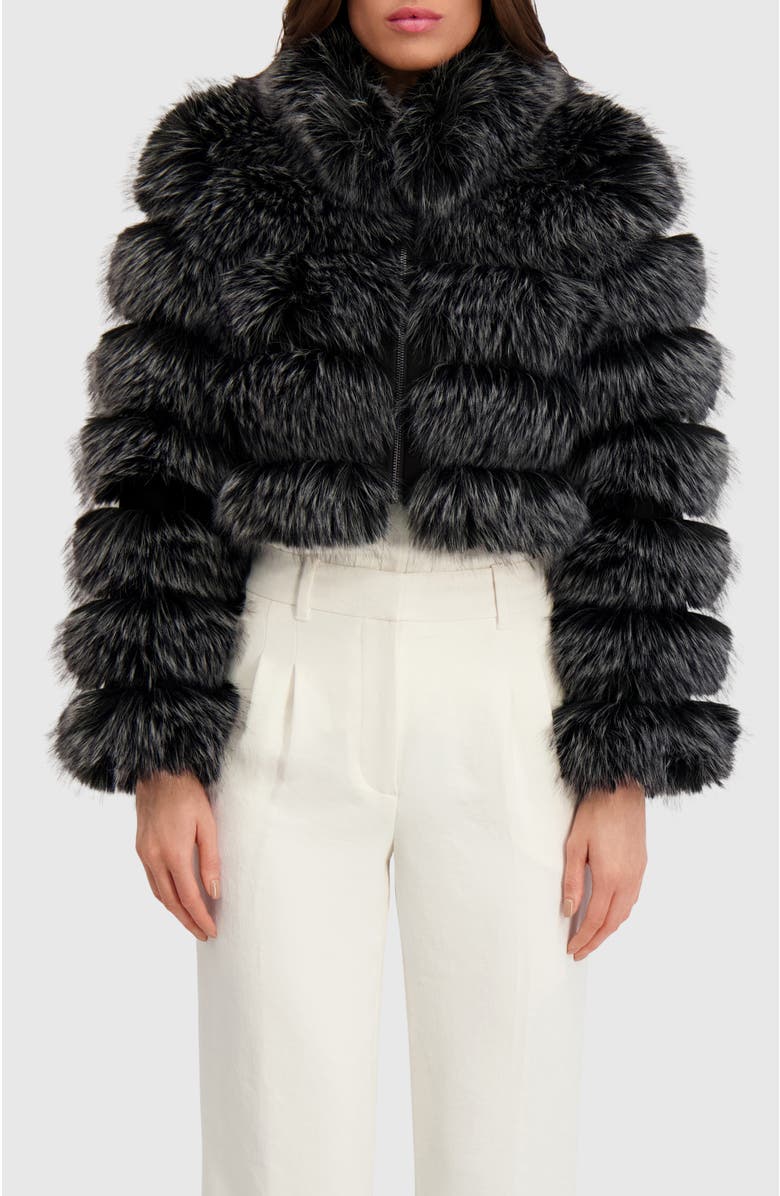 Lyla Grant Fur-Free Fox (Faux Fur) Horizontal Bolero, Alternate, color, Black Snowtop