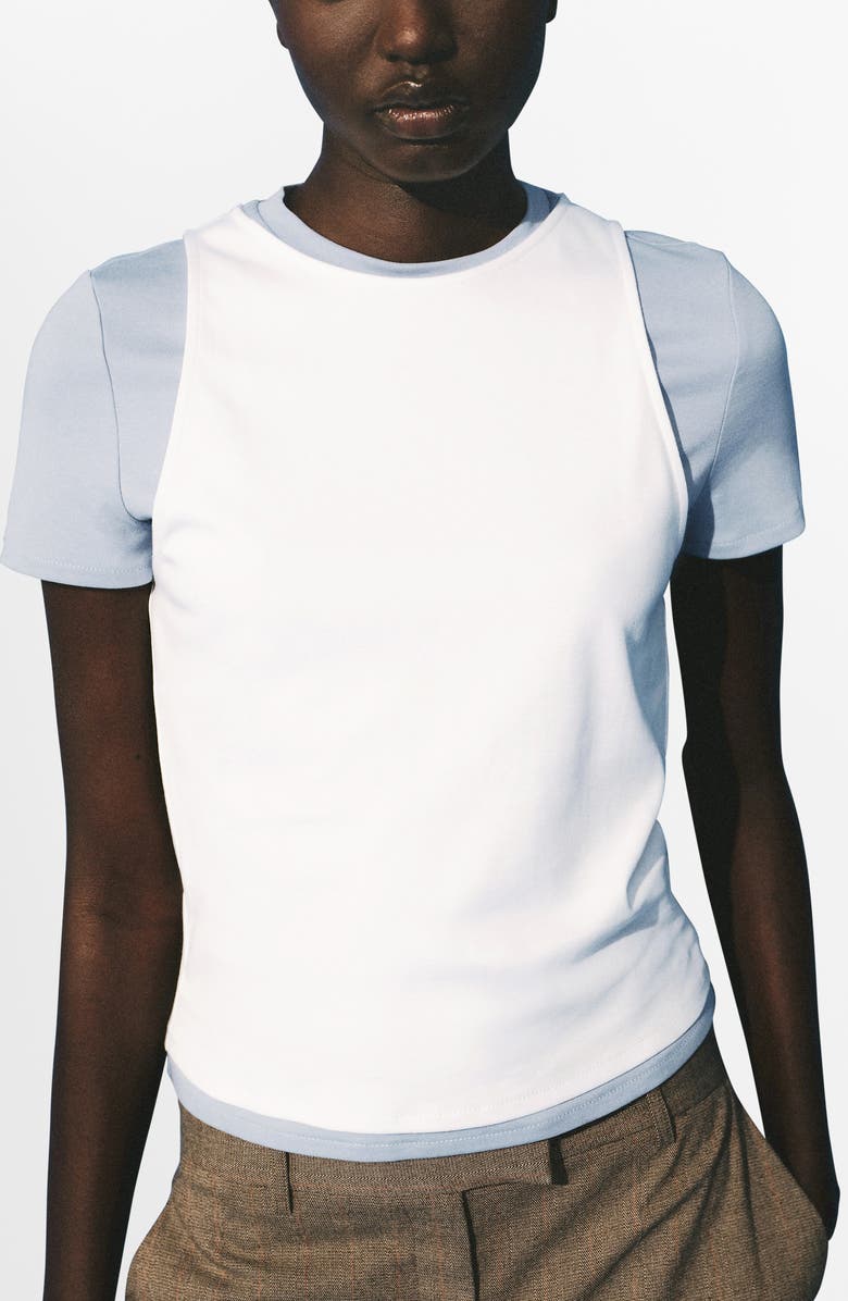 MANGO Double Layer Cotton T-Shirt, Main, color, Sky Blue