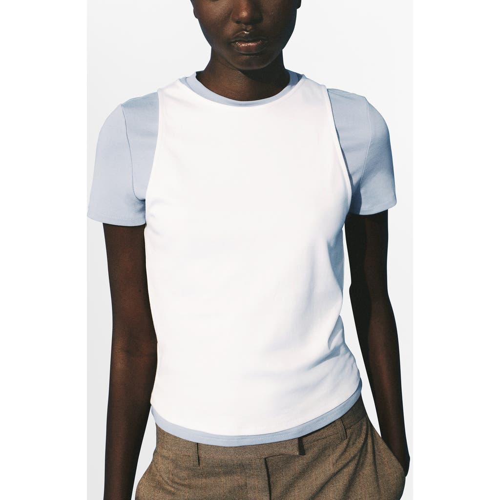 Mango Double Layer Cotton T-shirt In White