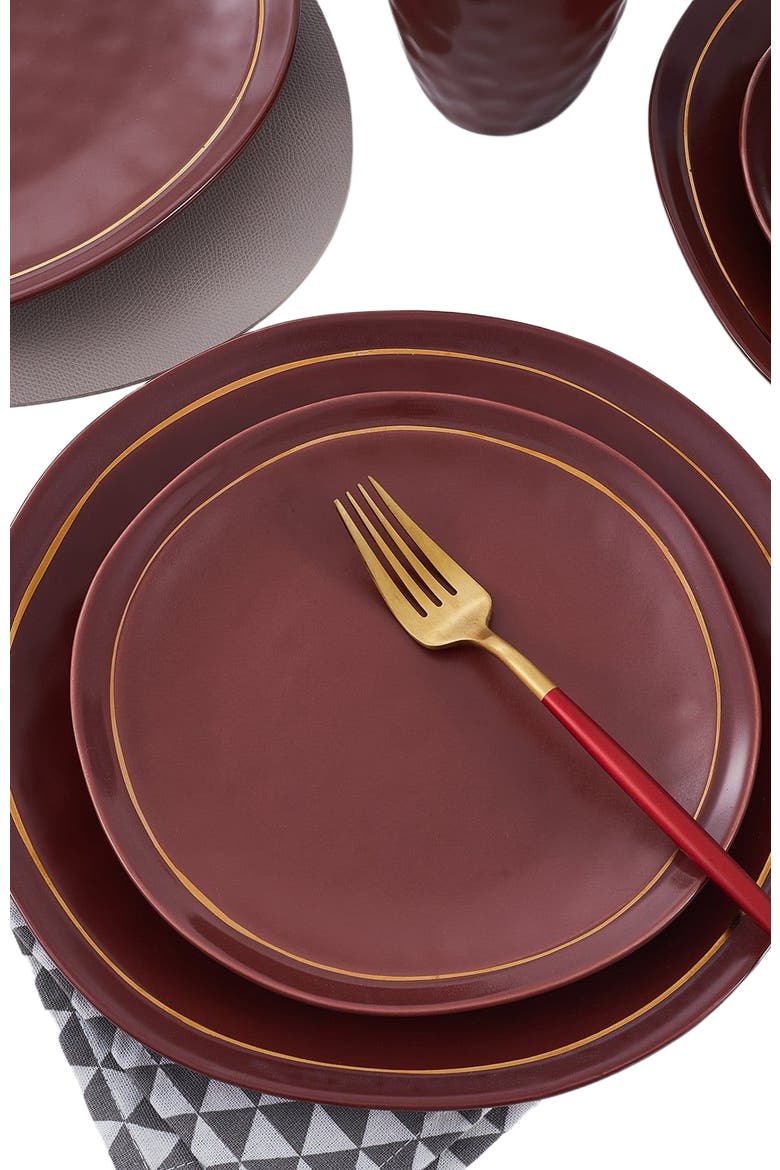 Clara Porcelain 16-Piece Dinnerware Set, Alternate, color, Burgundy