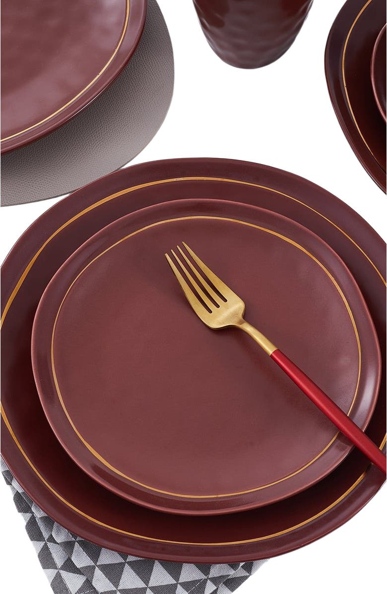 Stone Lain Clara Porcelain 16-Piece Dinnerware Set, Alternate, color, Burgundy