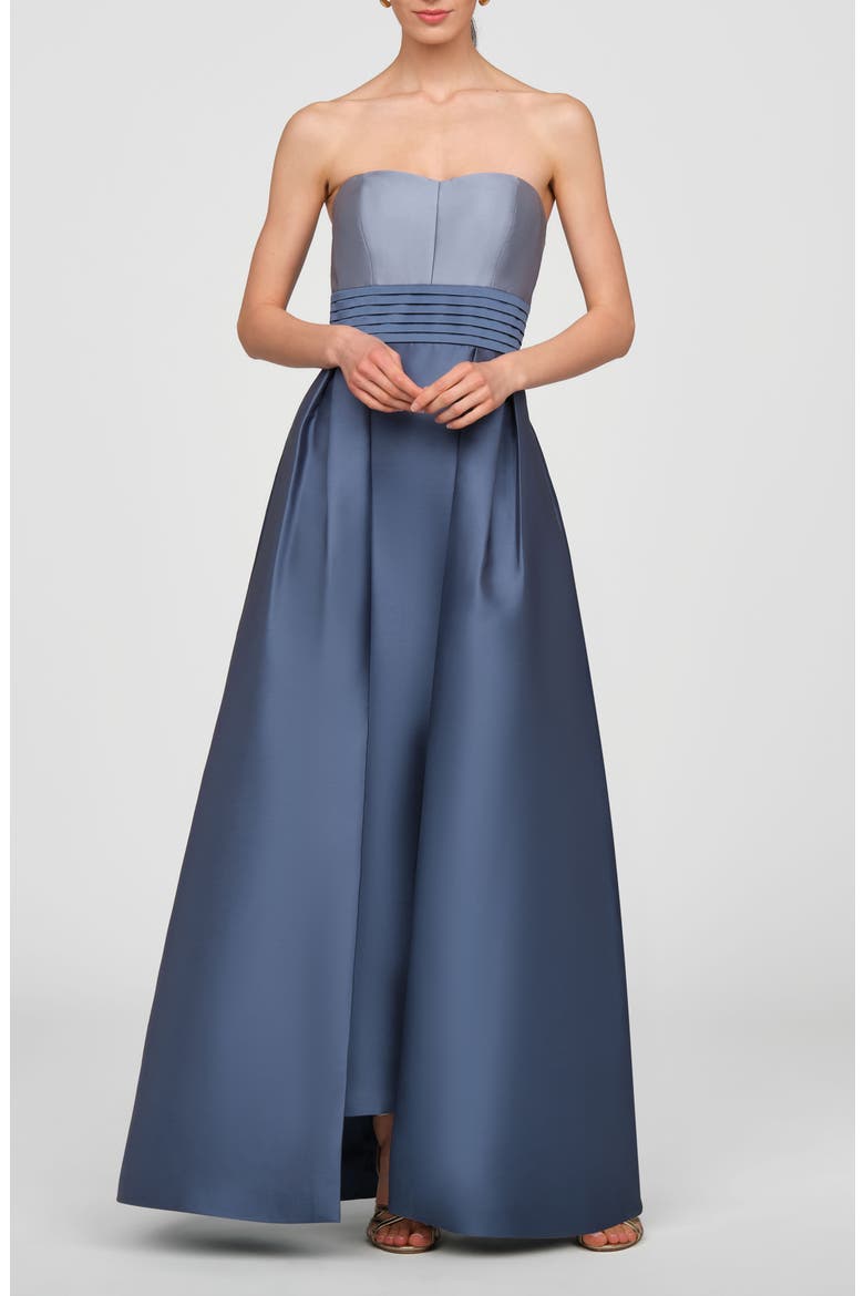Trina Strapless Two Tone Mikado Walk Thru Gown, Main, color, CHAMBRAY MULTI