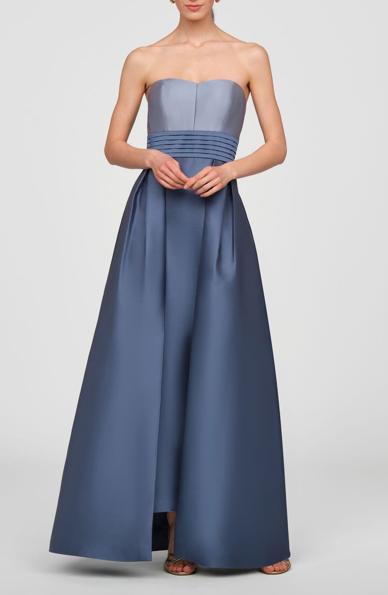 Kay Unger Trina Strapless Two Tone Mikado Walk Thru Gown, Main, color, Chambray Multi