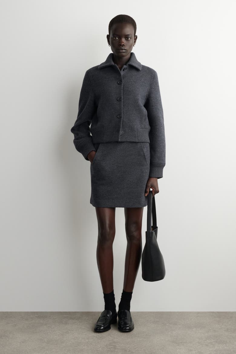 Boiled Merino Wool Mini Skirt, Alternate, color, GRAY