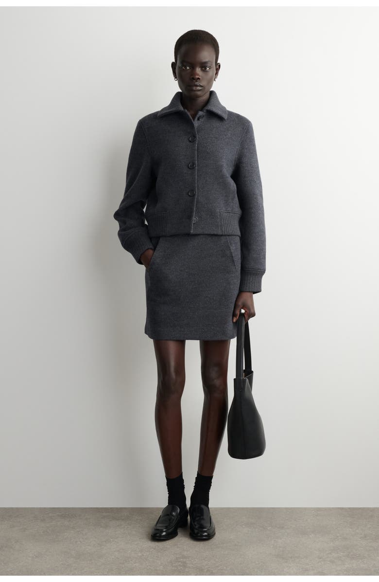 COS Boiled Merino Wool Mini Skirt, Alternate, color, Gray