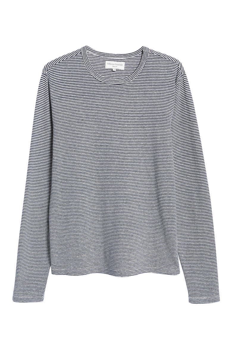 Stripe Long Sleeve Cotton & Linen T-Shirt, Alternate, color, NAVY/ WHITE