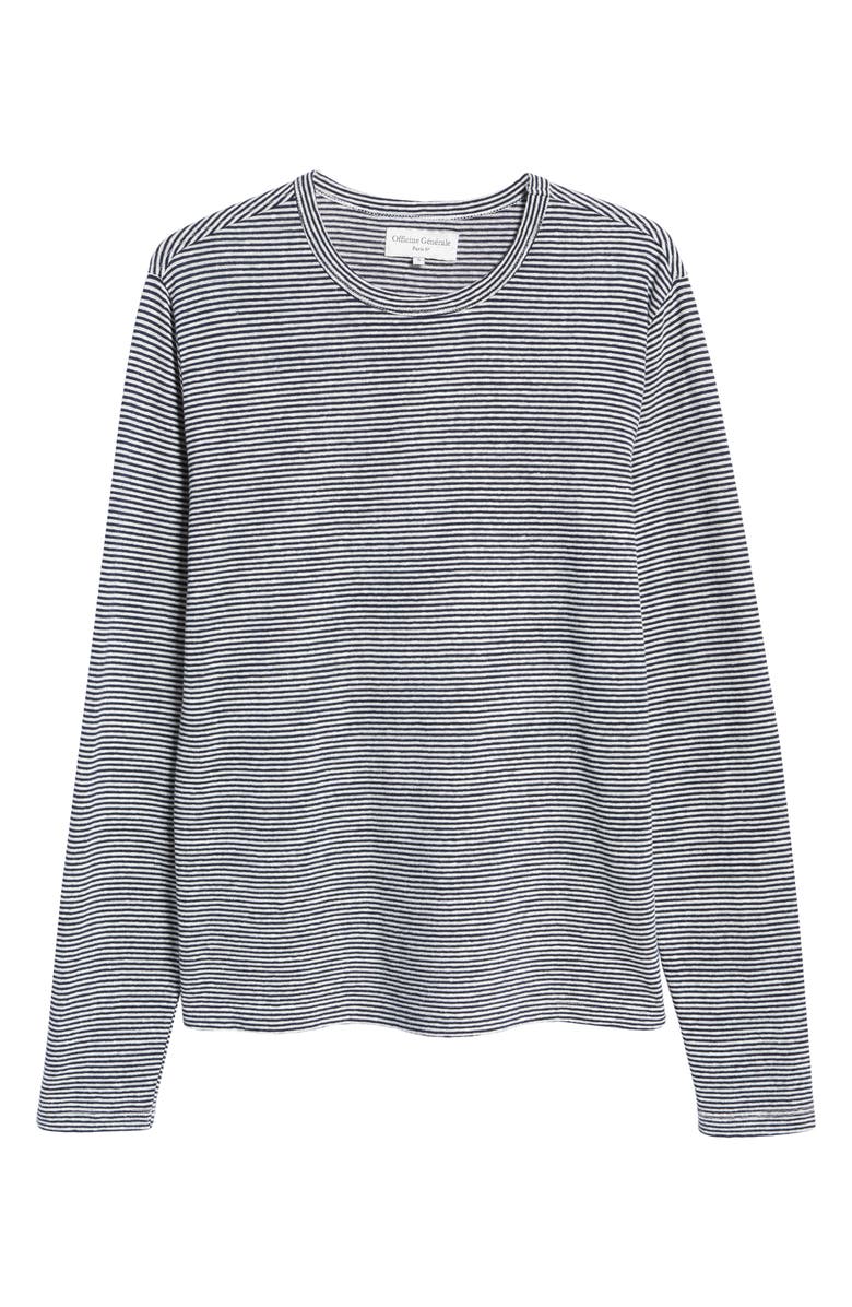 Officine Générale Stripe Long Sleeve Cotton & Linen T-Shirt, Alternate, color,