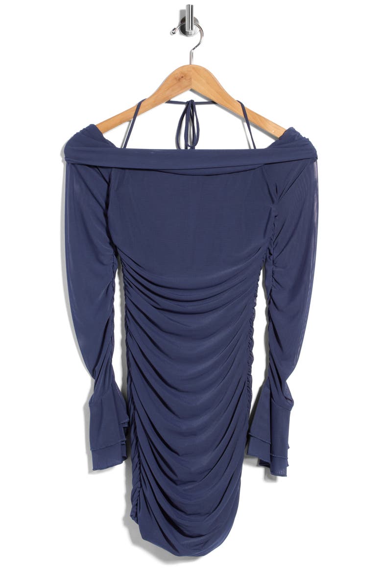 Taylon Ruched Off the Shoulder Minidress, Main, color, BLUE