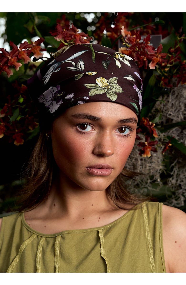 Lost Pattern X NYBG "Orchid Symphony" Silk Bandana Scarf, Alternate, color, Purple