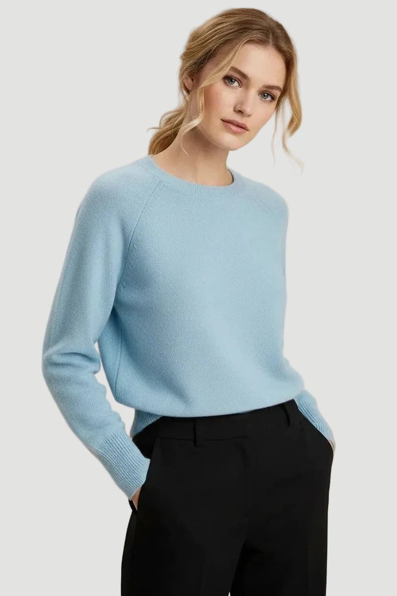 Cashmere Long Sleeve Pullover Crewneck, Main, color, CIEL