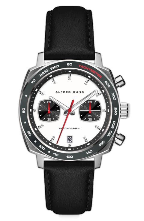 Chronograph Quartz Leather Strap Watch, 44mm