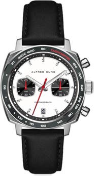 Alfred Sung Chronograph Quartz Leather Strap Watch, 44mm