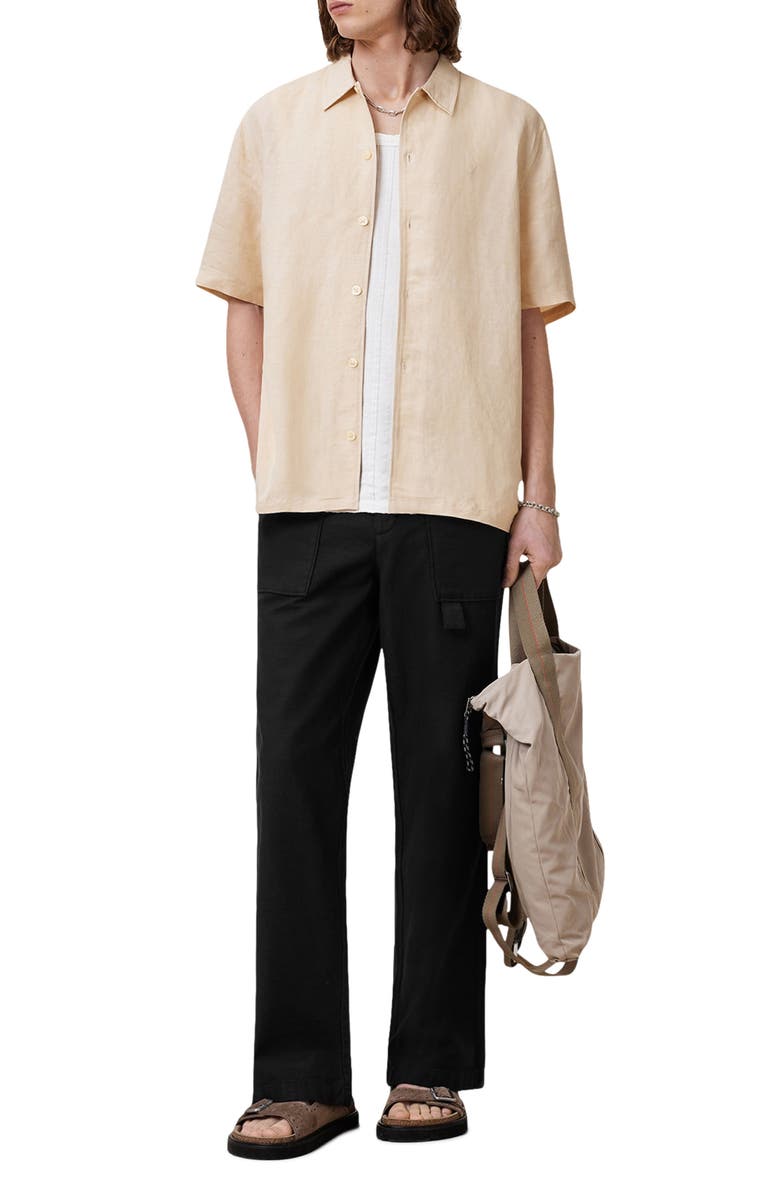 AllSaints Bandol Short Sleeve Linen Blend Button-Up Shirt, Alternate, color, Hammock Taupe
