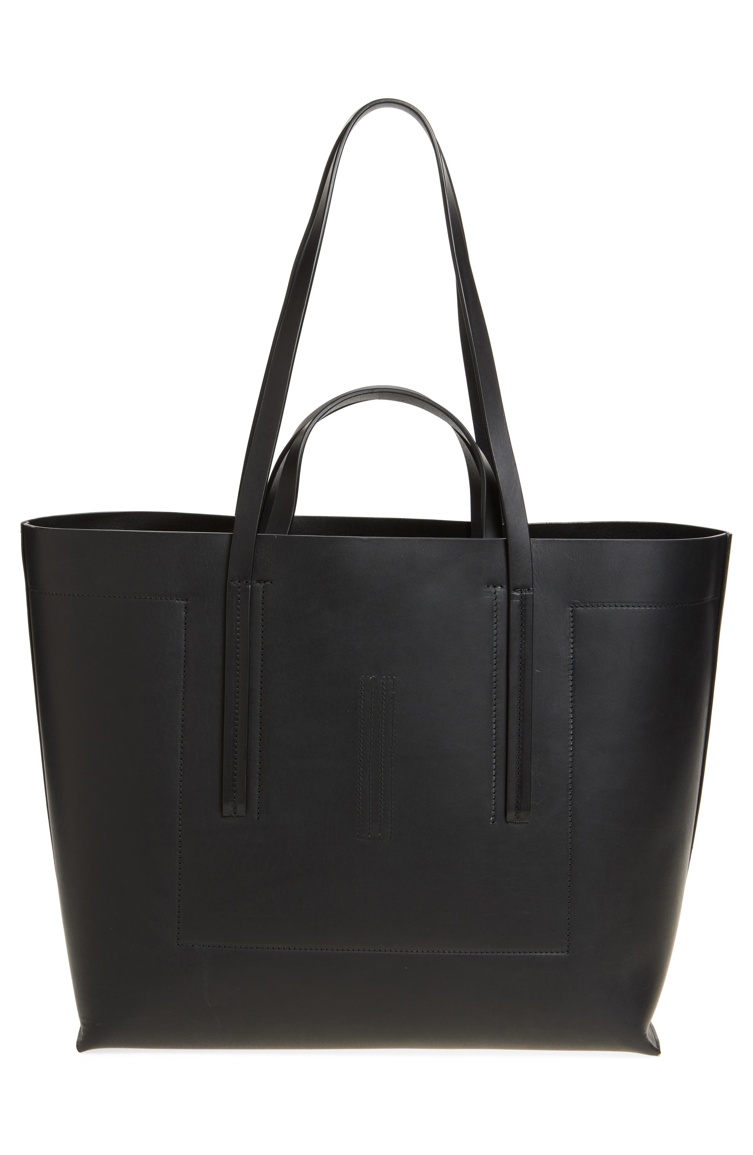 Rick Owens Hollywood Leather Shopper, Alternate, color, Black