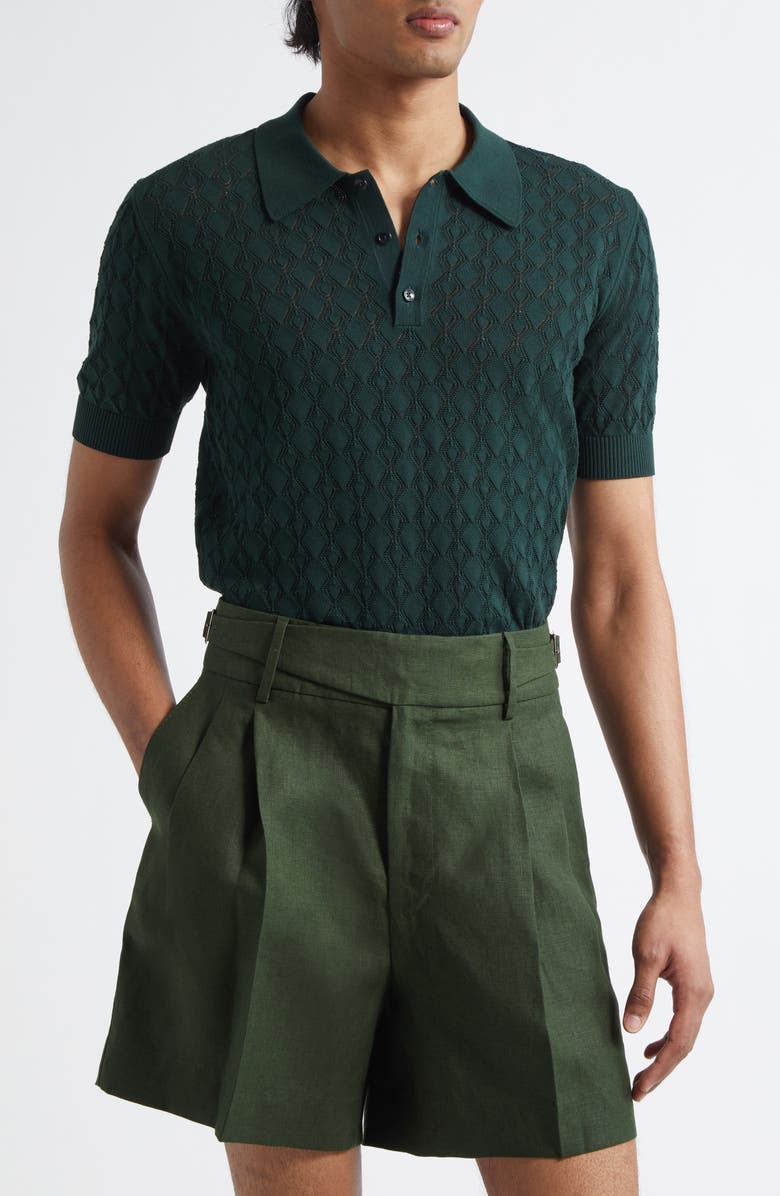 Dolce&Gabbana Openwork Polo Sweater, Main, color, V7312 Dark Green