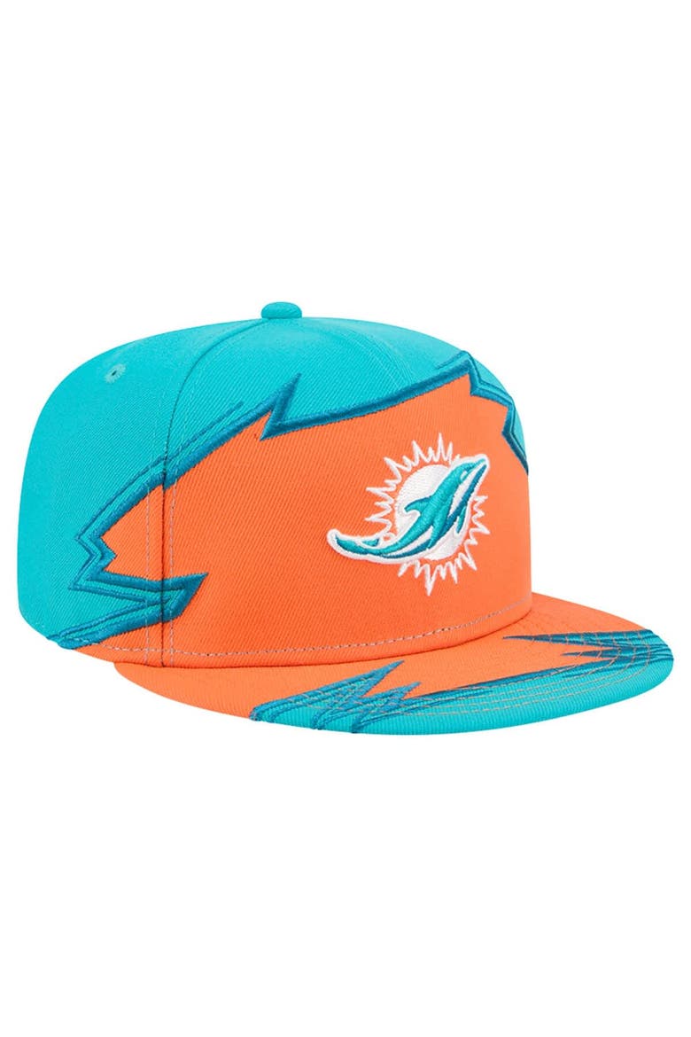 Men's New Era  Aqua/Orange Miami Dolphins Break 59FIFTY Fitted Hat, Alternate, color, Aqua