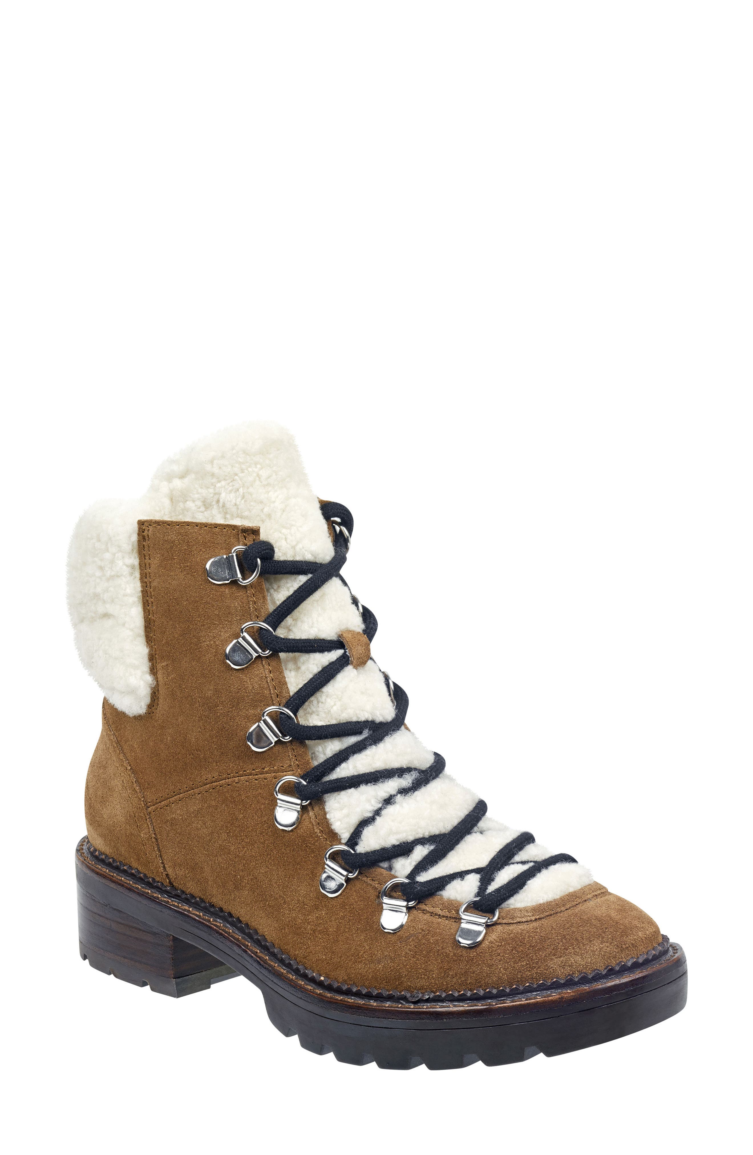 Marc Fisher LTD Capell Genuine Shearling Cuff Lace-Up Boot, Main, color, 