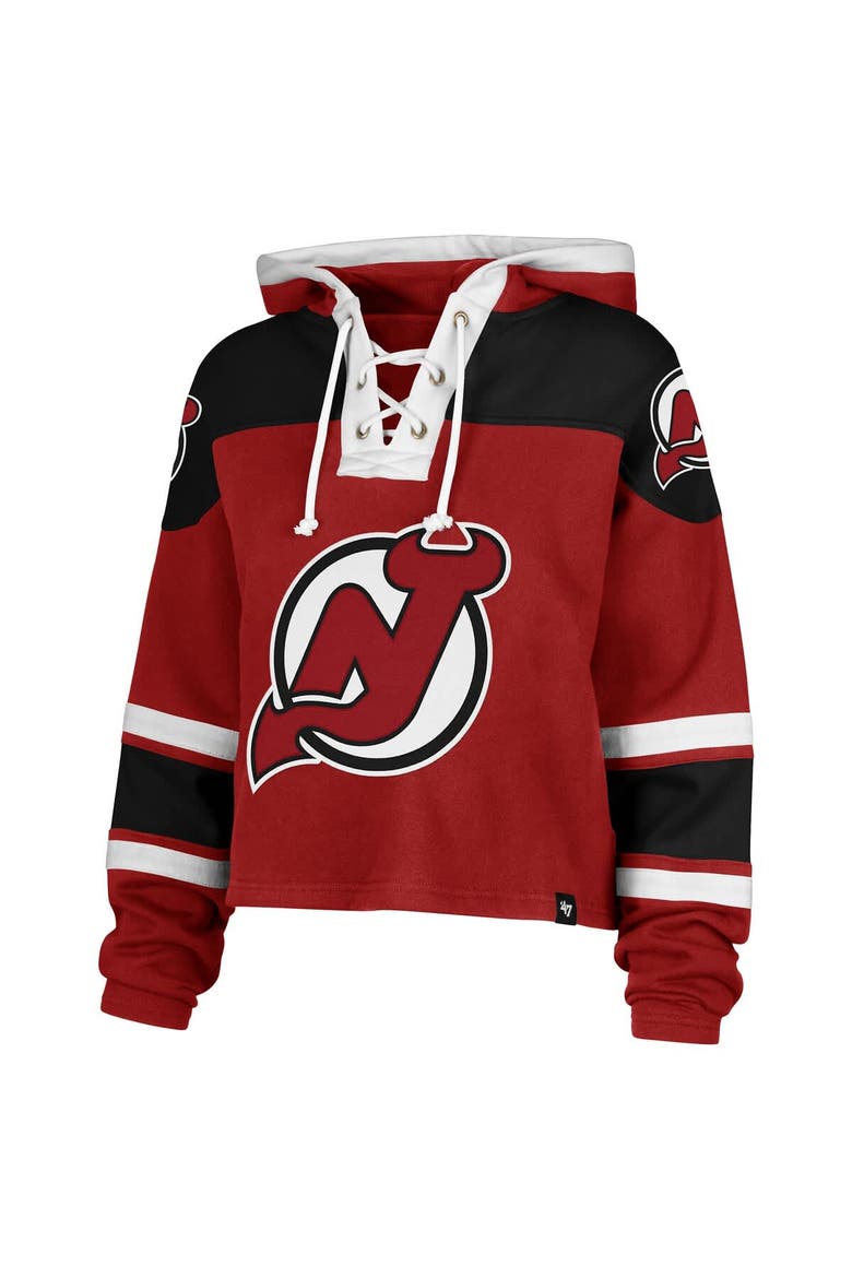 Women's '47 Red New Jersey Devils Cropped Superior Lacer Pullover Hoodie, Alternate, color, Red