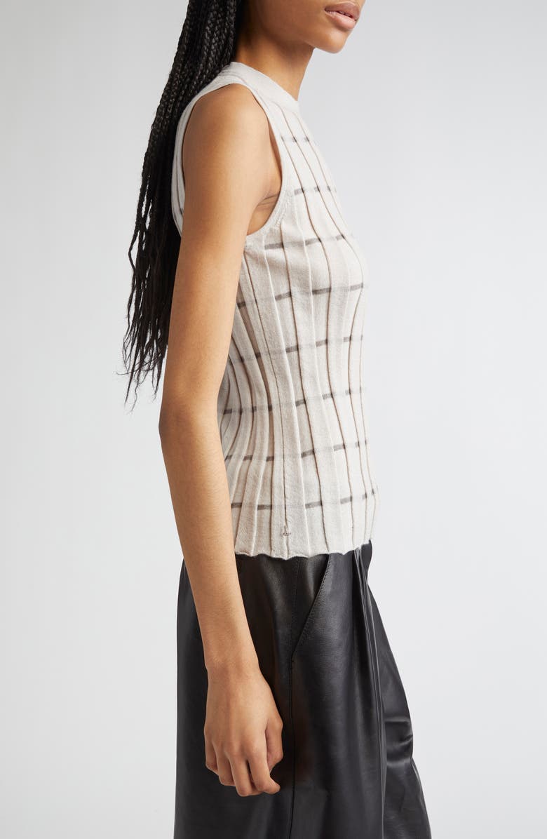 Lafayette 148 New York Plaited Stripe Cashmere Rib Shell, Alternate, color, Pearl Multi