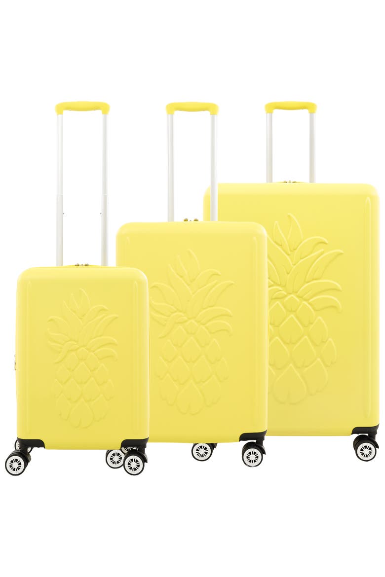 3-Piece Hardside Luggage Set with 3D Pineapple 30", 26" & 21.5" Spinner Suitcases, Alternate, color, LEMON