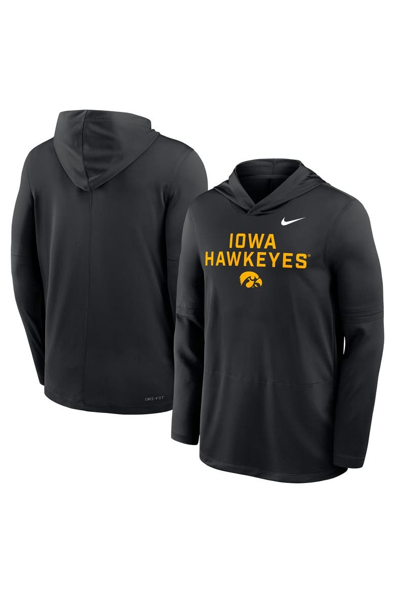Men's Nike Black Iowa Hawkeyes 2025 Sideline Performance Long Sleeve Hoodie T-Shirt, Alternate, color, Black